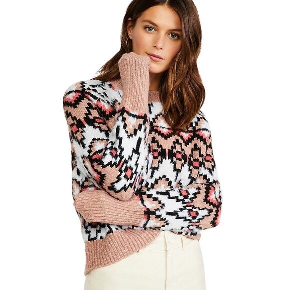 Ann Taylor Fair Isle Metallic Jacquard Sweater Size XL NWT - Picture 1 of 9